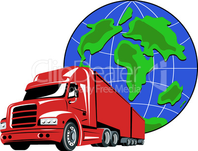 truck with globe in background retro