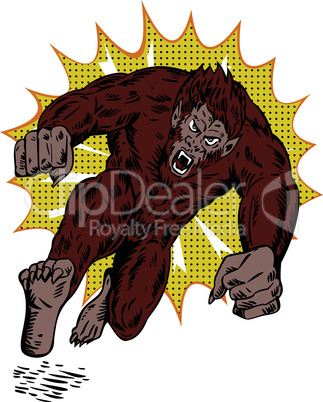 werewolf attacking front retro