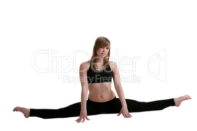 young girl in black show split isolated