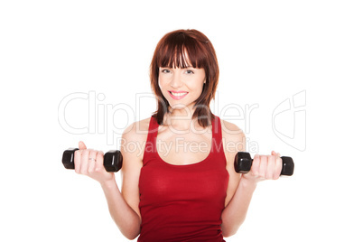 Smiling Redhead With Dumbbells