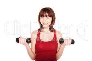 Smiling Redhead With Dumbbells