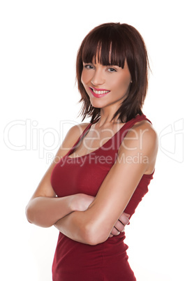 Smiling Woman In Red Summer Dress