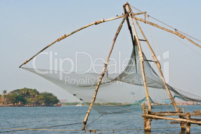Chinesisches Fischernetz in Kochi, Kerala, Indien, Chinese fishe