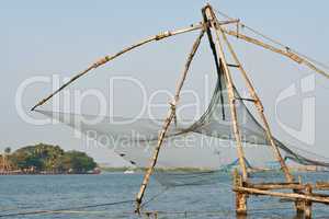 Chinesisches Fischernetz in Kochi, Kerala, Indien, Chinese fishe