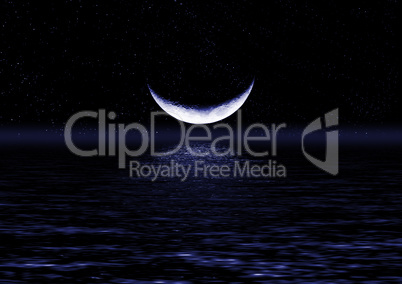 Half of moon reflected in water Half of moon reflected in water