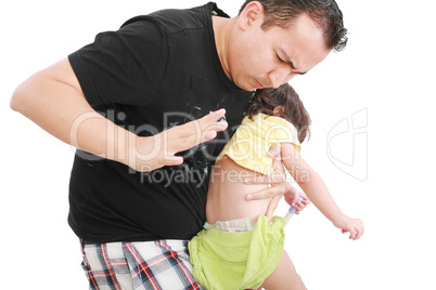 Angry father hitting her little baby daughter