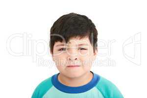 Close up portrait of cute little boy on background