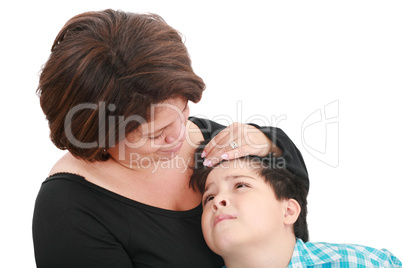 Family of mother and son having good time