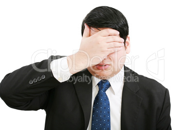 Stressed businessman, isolated on white.