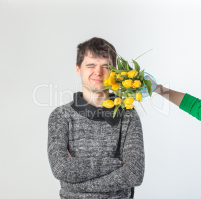 Young man gets hit in the face bunch