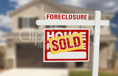 Sold Foreclosure Home For Sale Sign and House