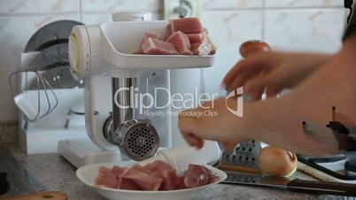 Working electric meat mincer timelapse