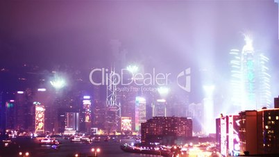 Hong Kong skyline with a fireworks. time lapse