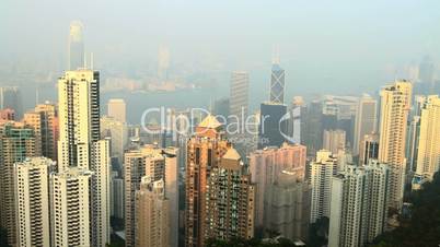 skyline of Hong Kong city from victoria peak at sunset. time lapse
