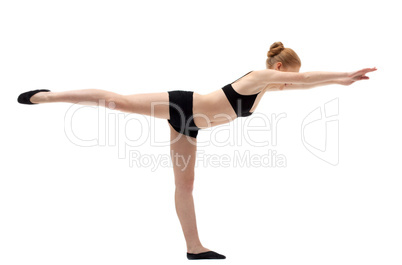 young blond woman training in yoga asana