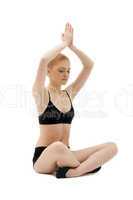 Cute blond girl sit in yoga pose