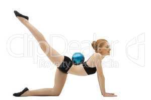 girl in black training cloth with gymnastic ball