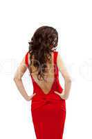 young woman in red dress isolated