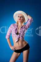 sexy girl in straw hat and shirt