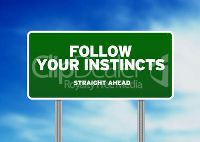 Green Road Sign - Follow Your Instincts