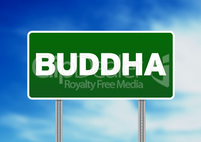 Green Road Sign Buddha