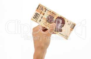 Hand Holding 500 Pesos Bill
