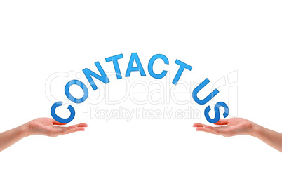 Hands holding the word contact us