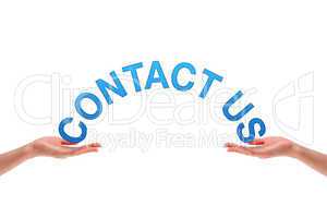 Hands holding the word contact us