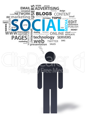 Paper Man with social media Bubble