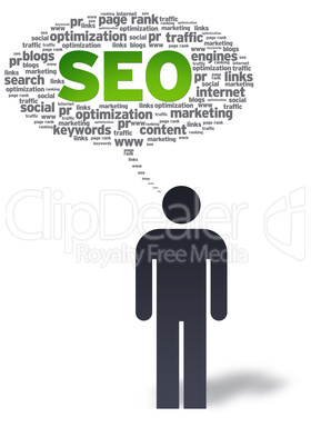 Paper Man with SEO Speech Bubble