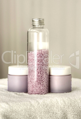cosmetics.Salt for bathing and a cream