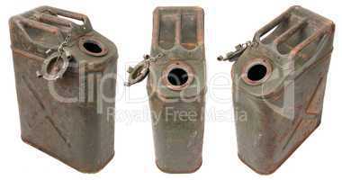 concept of three rusty jerrycans