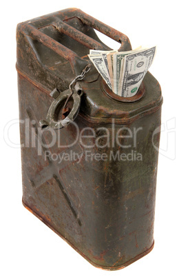 dollar notes and jerrycan