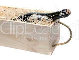 champagne in wooden box