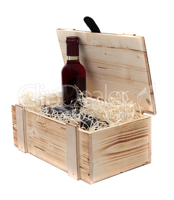 wine bottle in wooden case