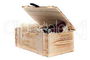 wooden case with wine