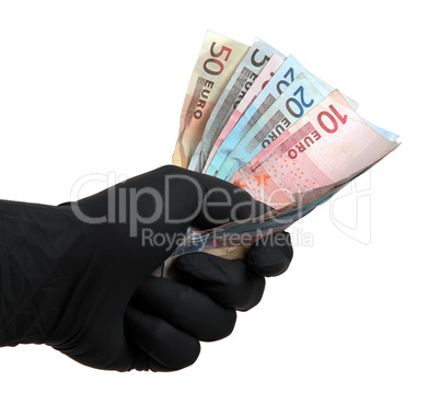 black glove with european bank notes