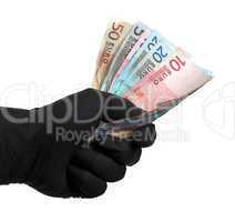 black glove with european bank notes