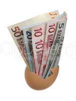 european bank notes in eggshell