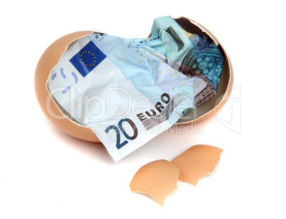 bank note of 20 euro in eggshell
