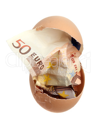 bank note of 50 euro in eggshell