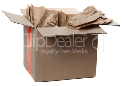 opened parcel with brown  paper