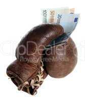 boxing glove with european banknotes