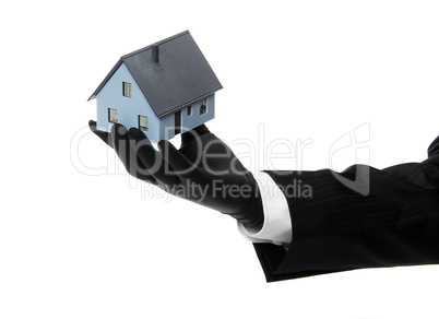 house offered by black rubber glove