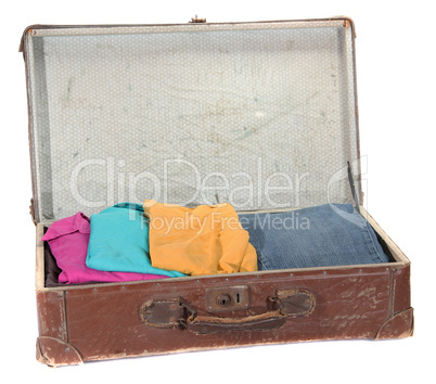 old suitcase with clothes