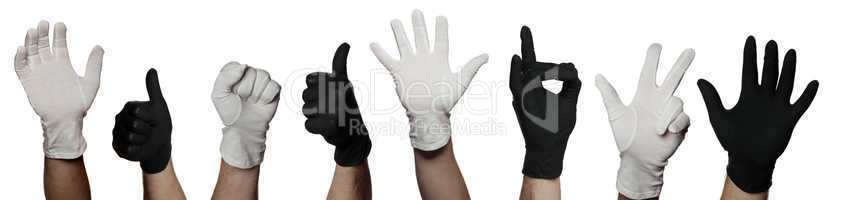 symbol of teamwork with black and white gloves
