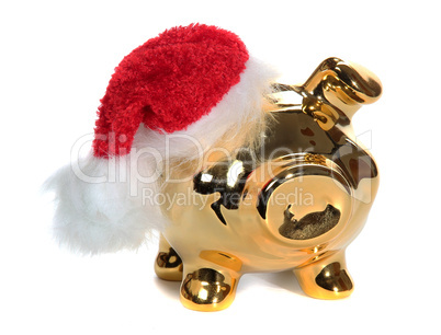 golden piggy bank with red jelly bag cap