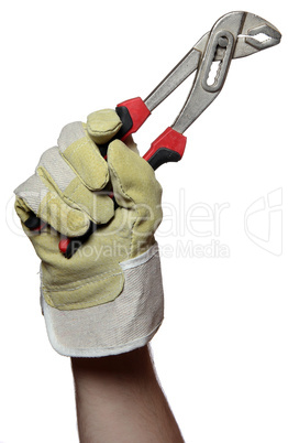 handyman holding a pincers in his hand