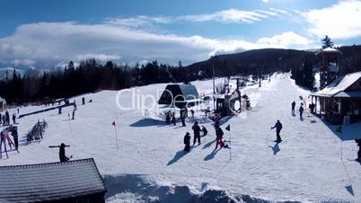 Ski resort base lodge time lapse high speed