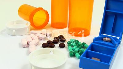 Drugs and Medicine; capsules, pills, tablets and splitter rotate clockwise; 2
